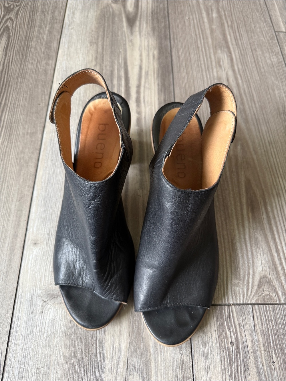Bueno Black Leather Open-Peep Slingback Mules size 40